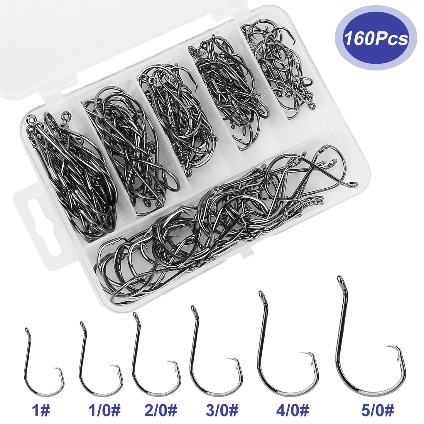 160-Piece Offset Circle Fishing Hook Set