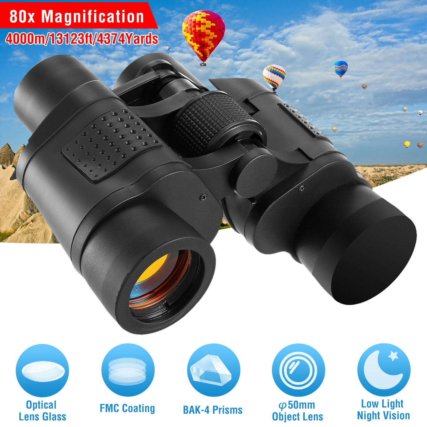 Portable HD Binoculars with FMC Lens, Low Light