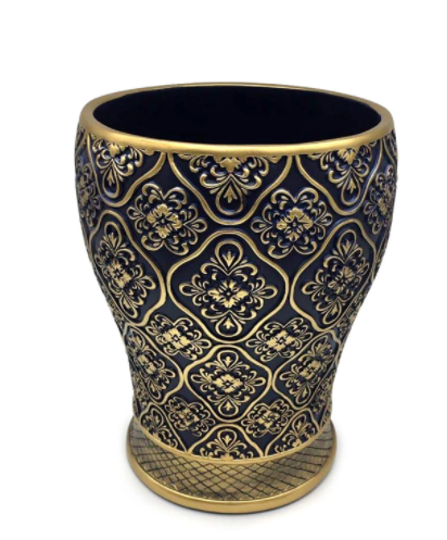 Decorative Waste Basket in Blue and Gold