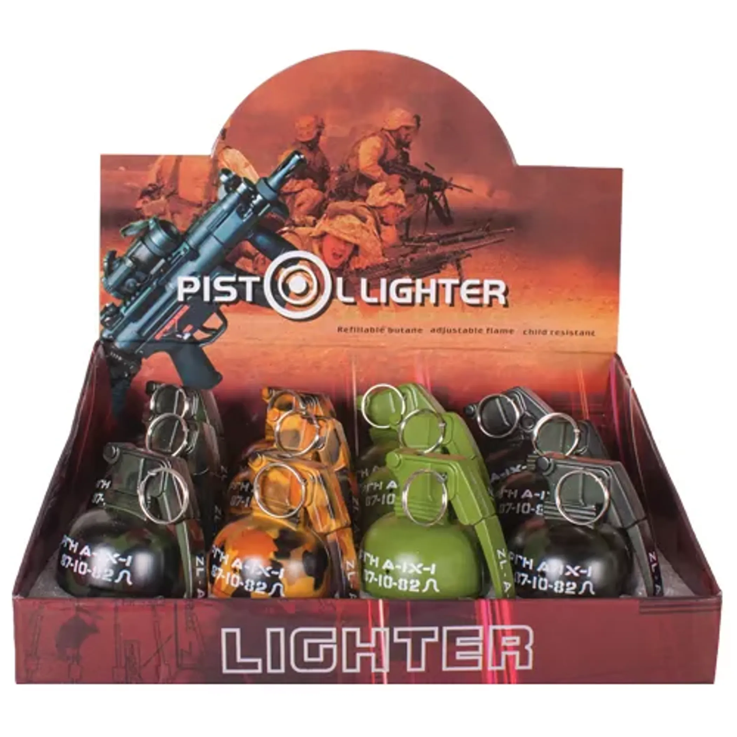 Hand Grenade Lighters - 12 Per Display Box