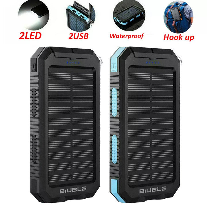 10000000mAh Solar Power Bank Waterproof Dual USB Charger