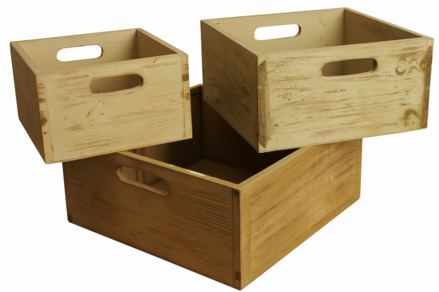 Set of 3 Square Distressed Wood Crates