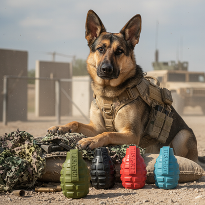 USA-K9 Grenade Rubber Chew Toy and Treat Dispenser - Red