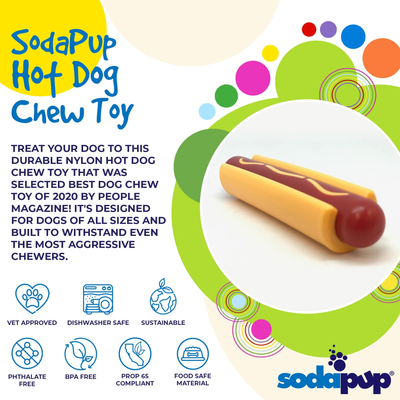 SodaPup Hot Dog Nylon Chew Toy for Aggressive Chewers