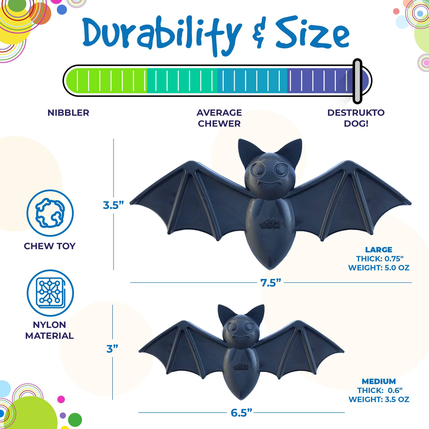 Vampire Bat Nylon Dog Chew Toy for Aggressive Chewers