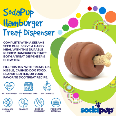 Hamburger Durable Rubber Dog Chew Toy & Treat Dispenser