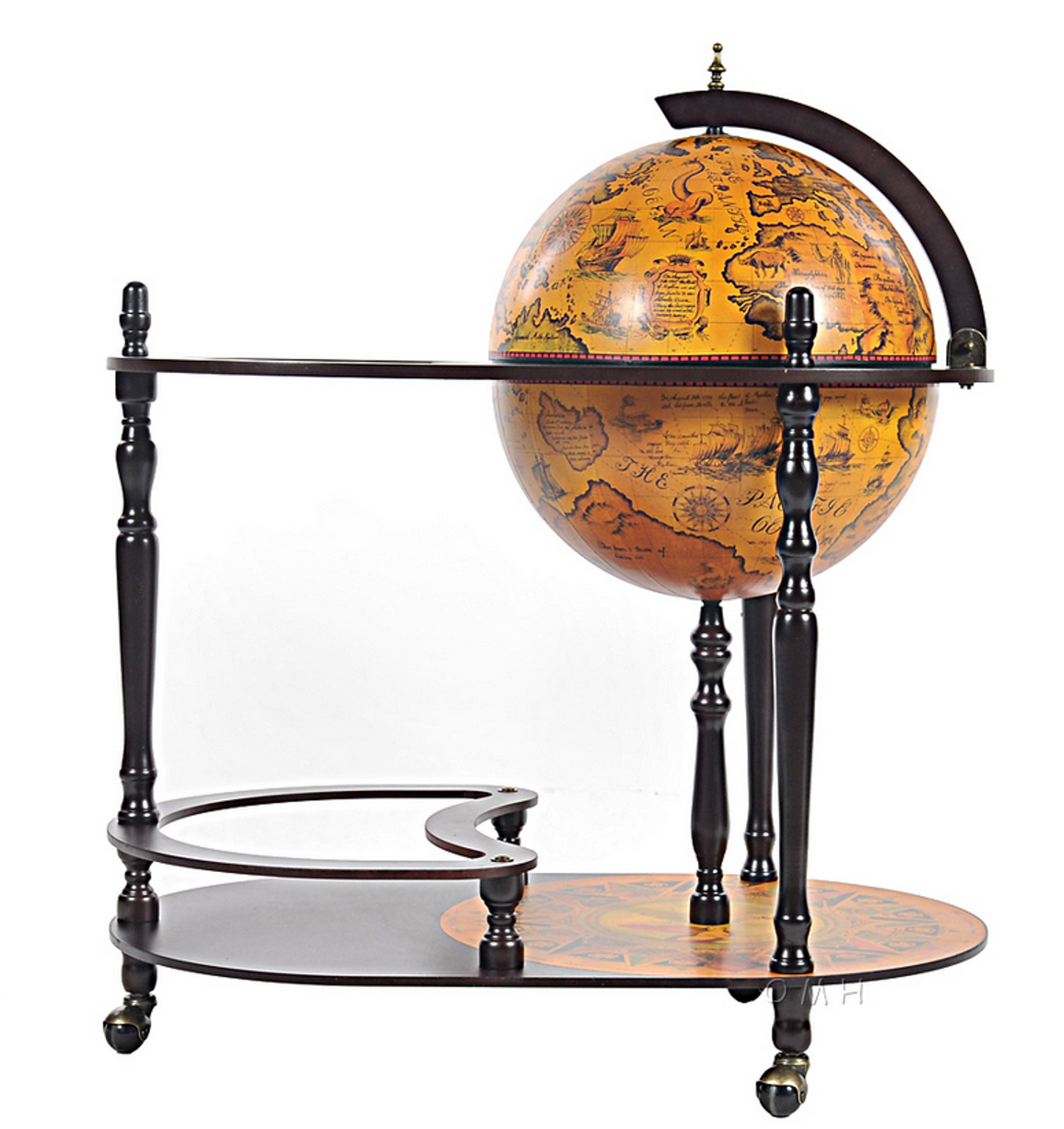 Nautical Globe Hidden Drink Trolley, 16.5 in, Red