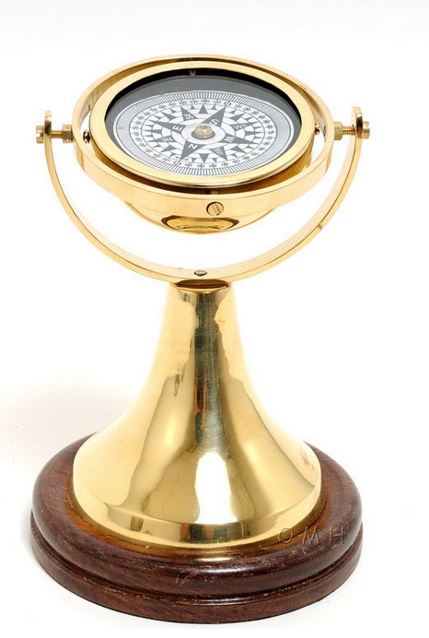 Brass Gimbaled Compass on Wooden Base