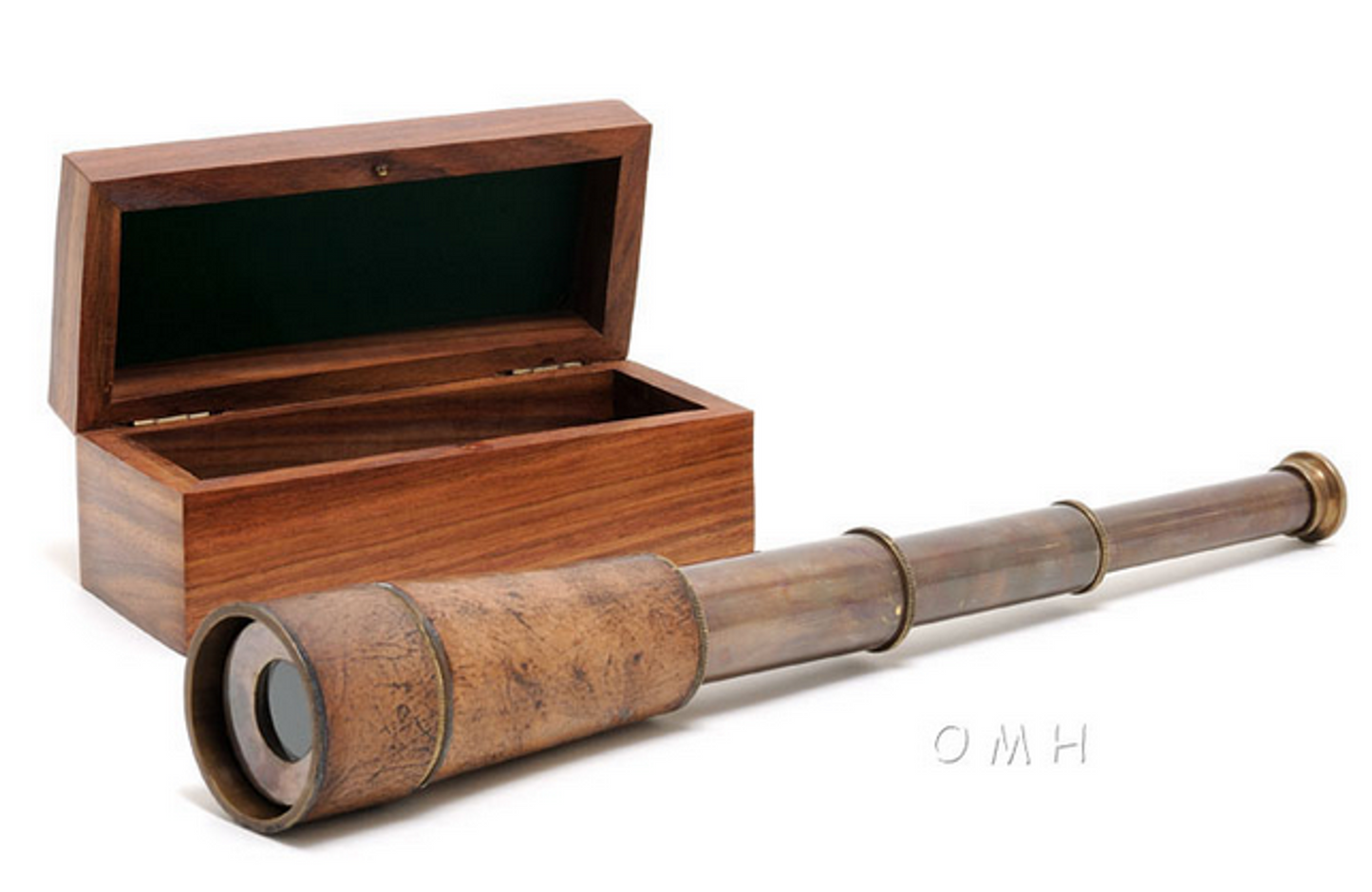 Handheld Brass Telescope with Wooden Box