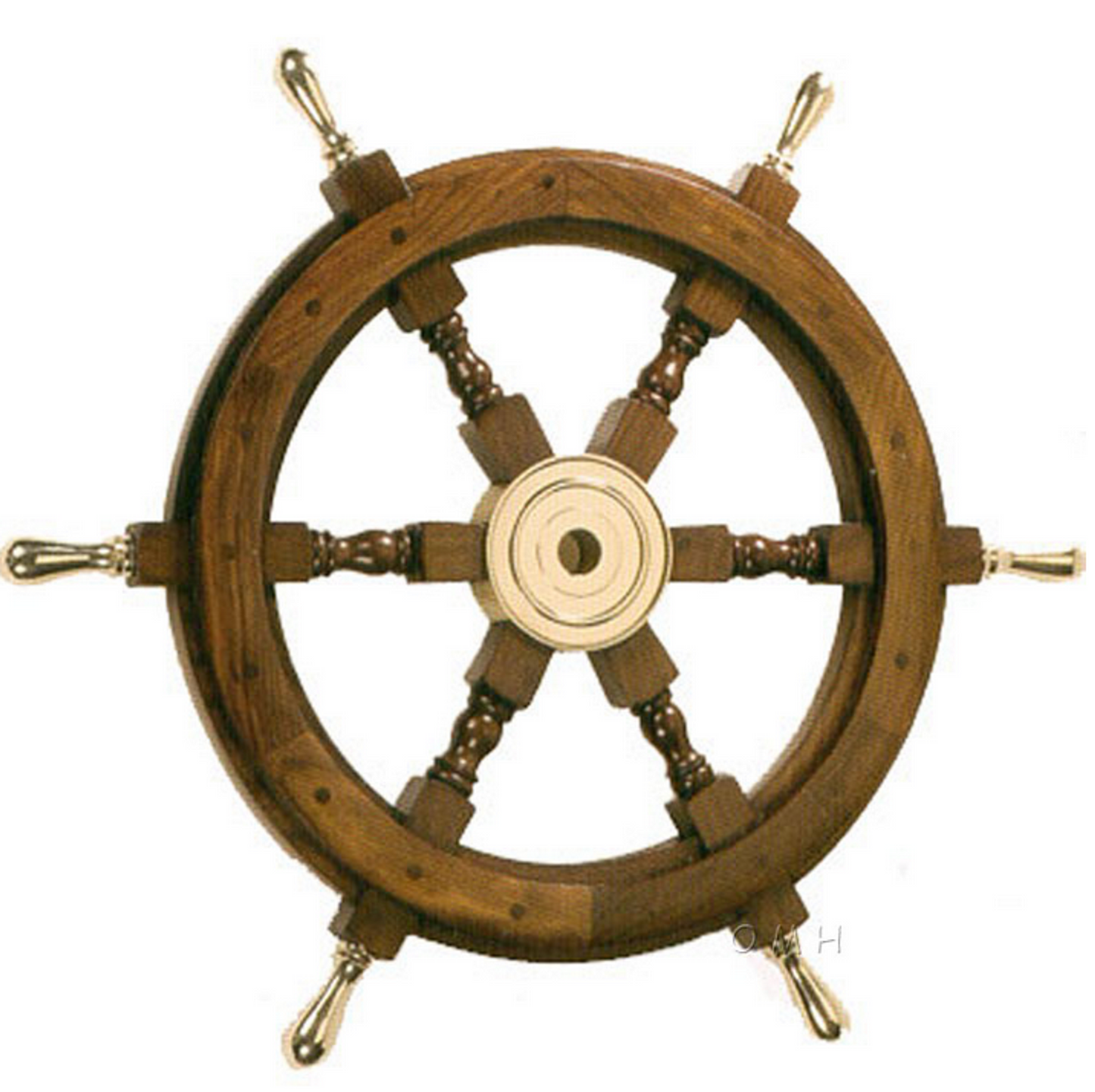Rosewood Ship Wheel with Brass Handles, 30 inches