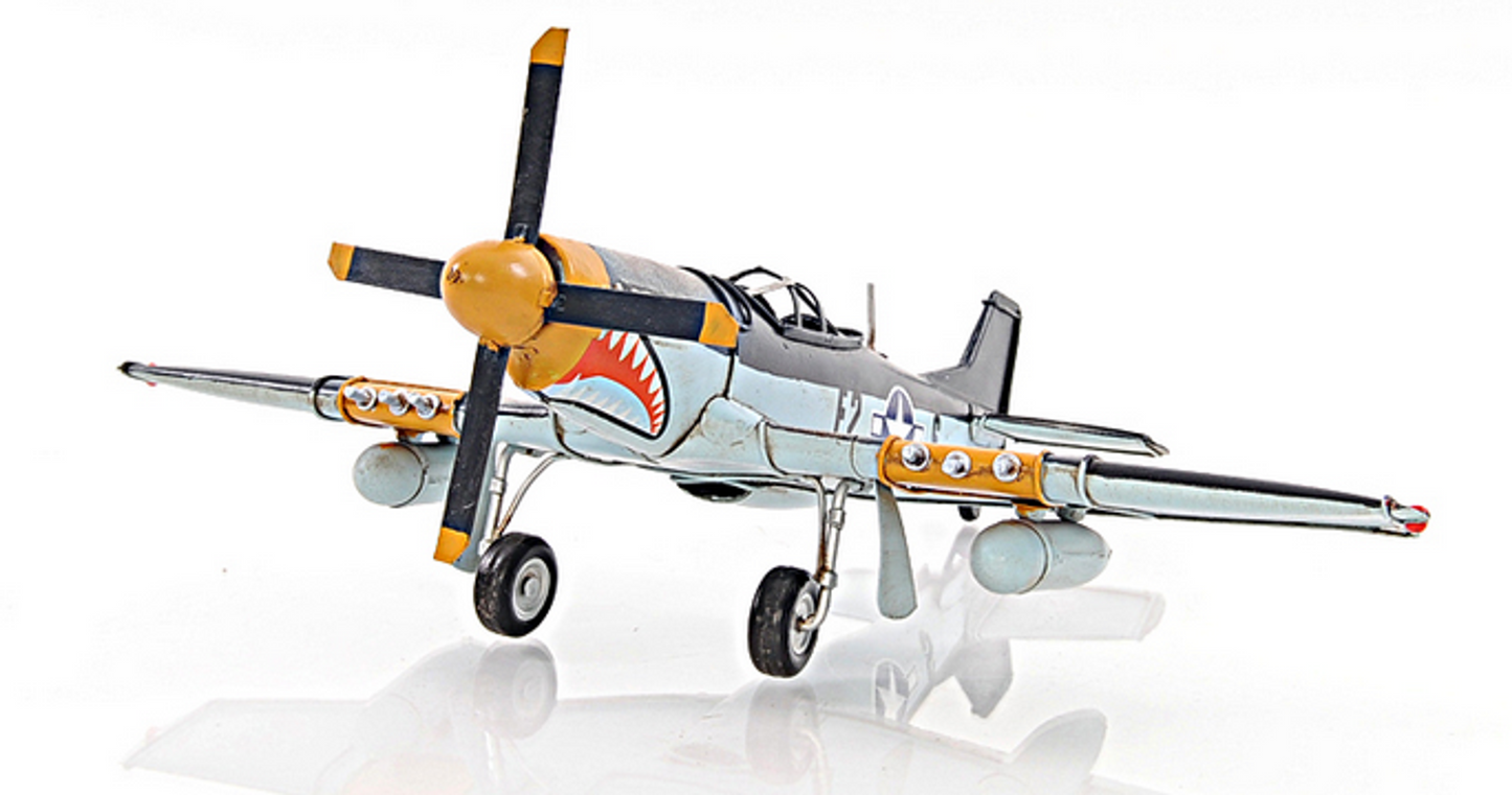 1943 P-51 Grey Mustang Fighter-Bomber Model Plane - 1:40 Scale