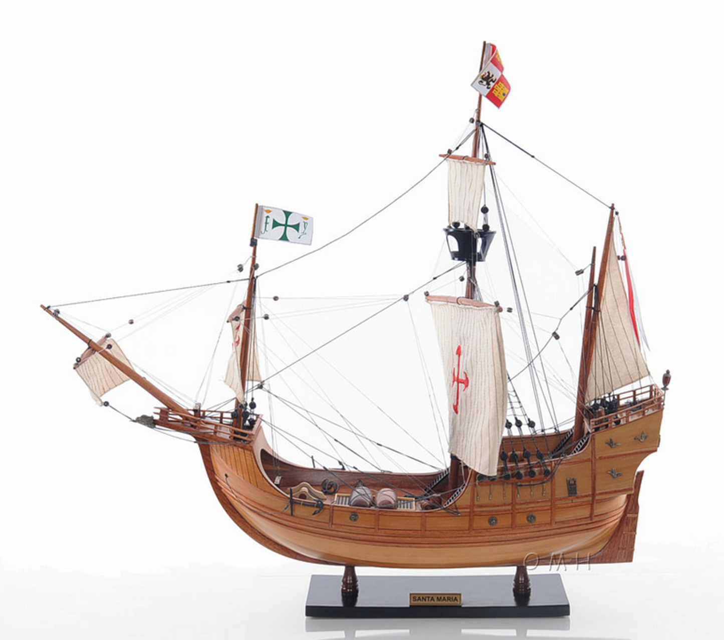 Fully-Assembled Santa Maria Wooden Model Ship with Stand