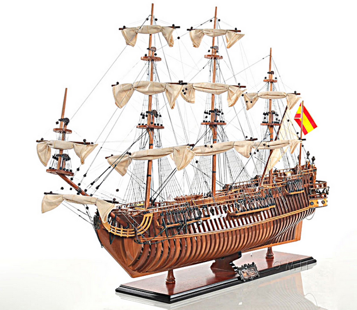 San Felipe Open-Hull Wooden Model Ship with Wooden Base