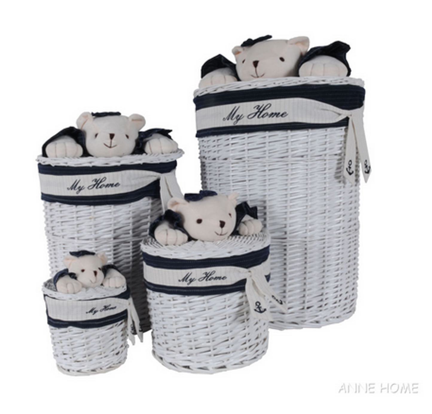 Anne Home Set of 4 Bear-Detail Oval Willow Baskets