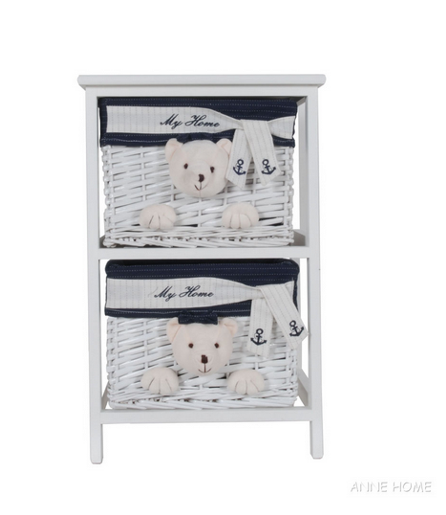 Anne Home 2-Drawer Bear-Detail Storage Unit in White