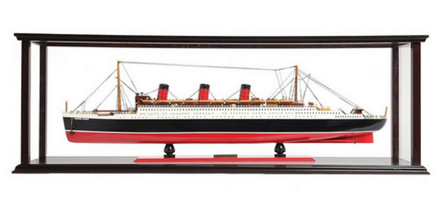 Queen Mary Large Wood Model Ship with Display Case