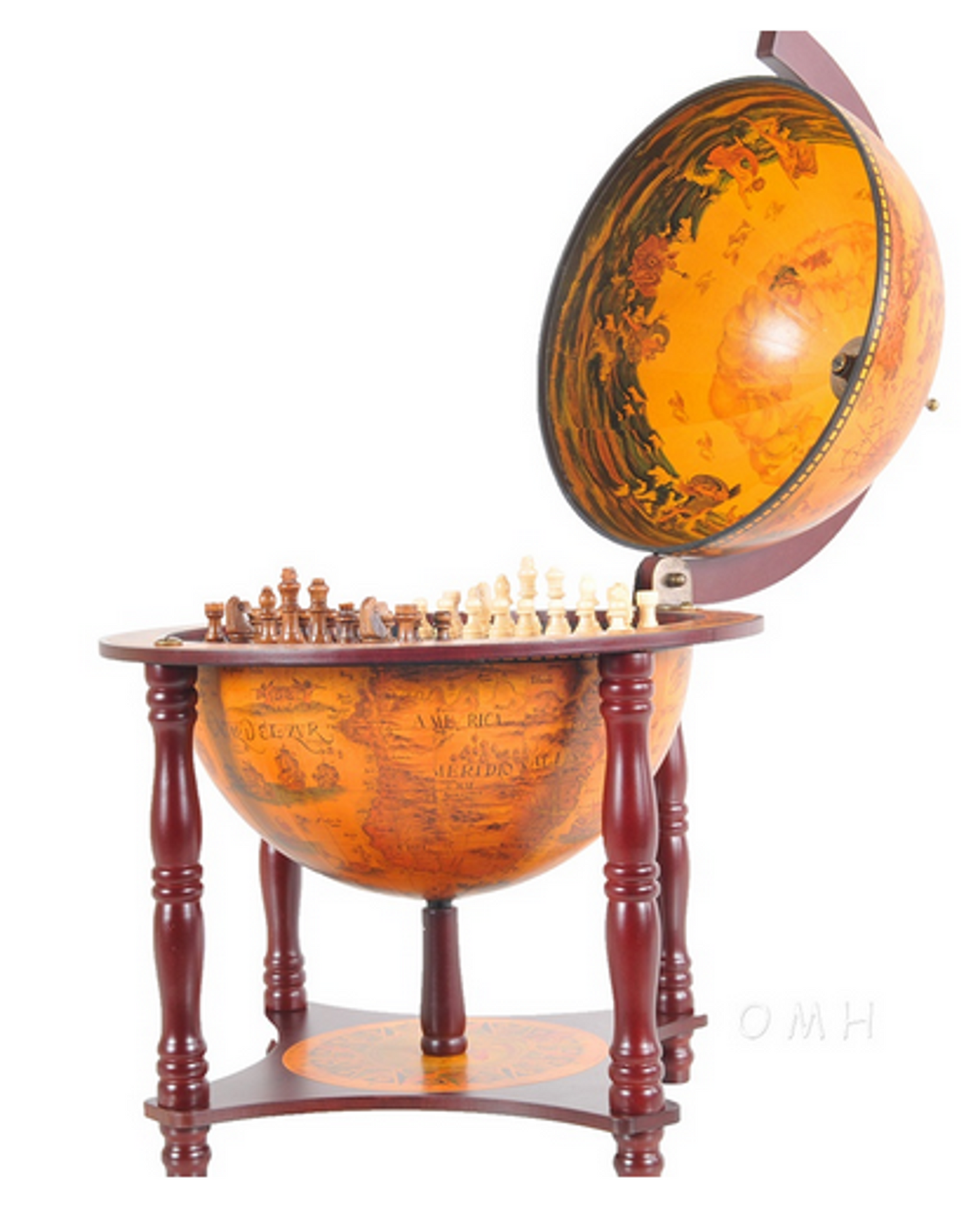 Red Decorative Globe with Inner Chess Board, 13 Inches