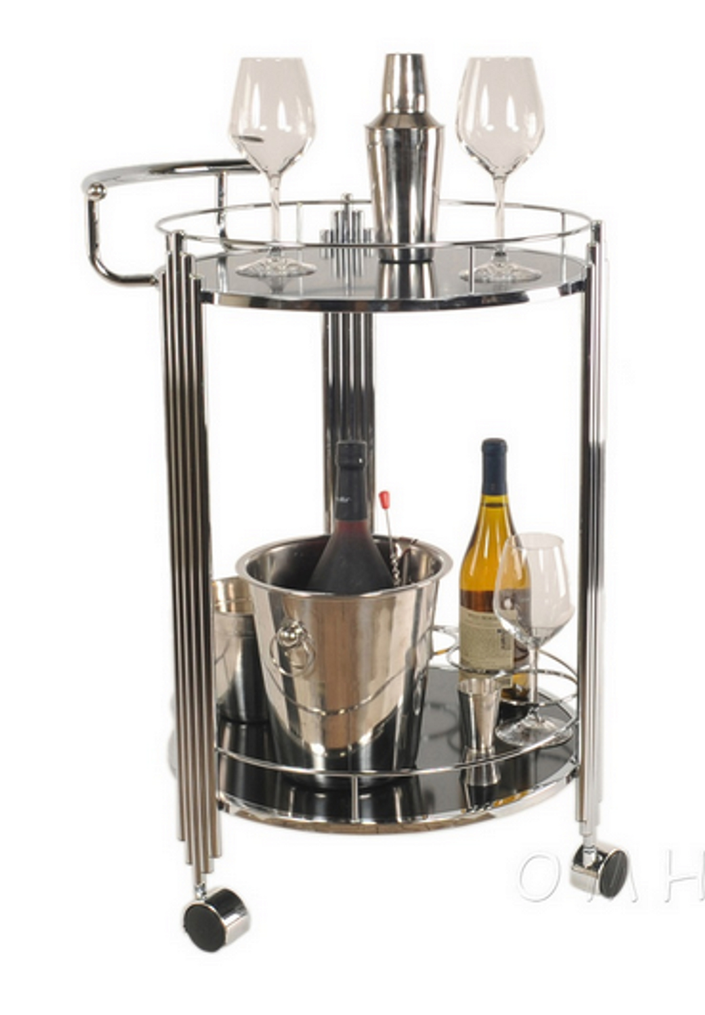 2-Tiered Round Serving Trolley with Tempered Glass