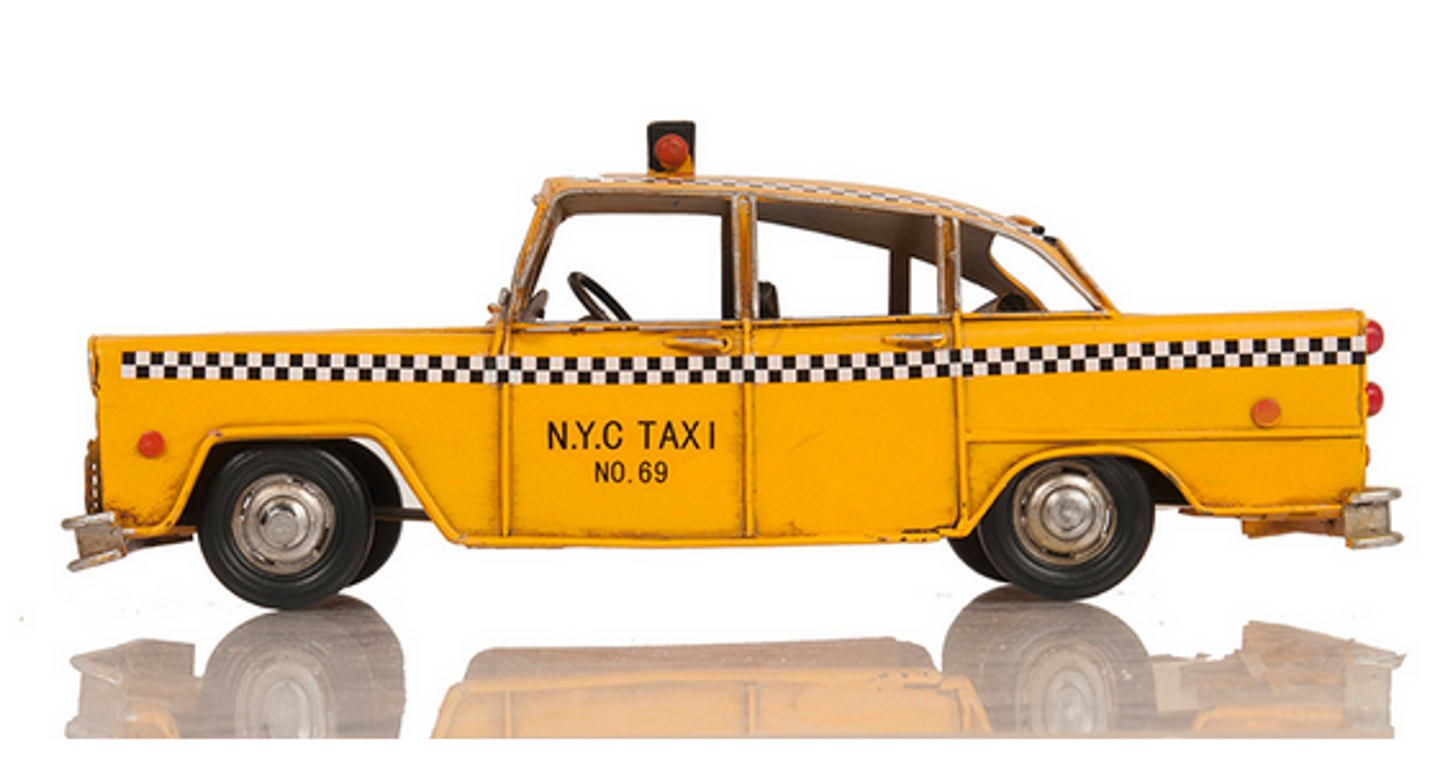Handmade Tin Classic NYC Checker Scale Model Taxi