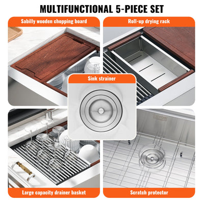 Stainless Steel Kitchen Sink — 36" Farmhouse Workstation