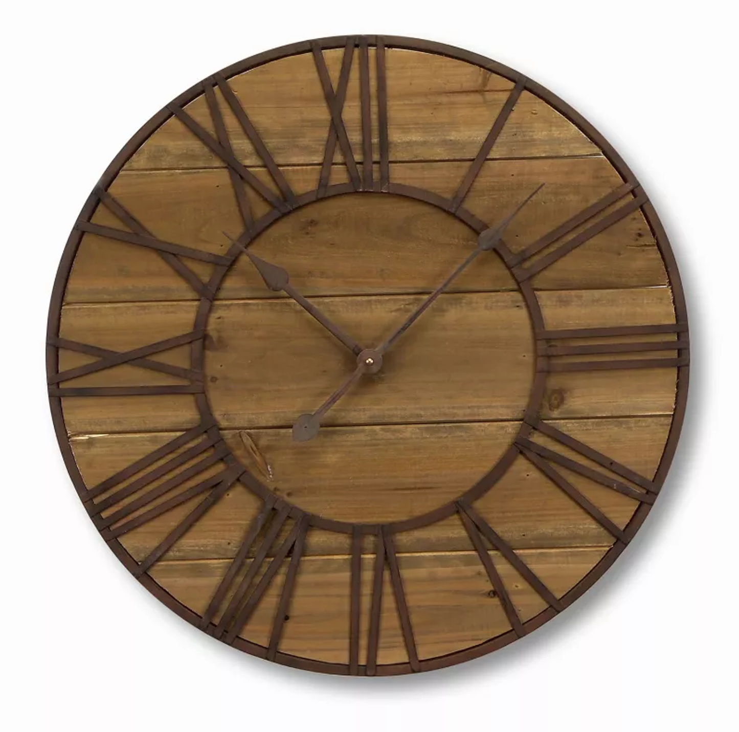 Round Roman Numeral Wall Clock, Wood & Metal