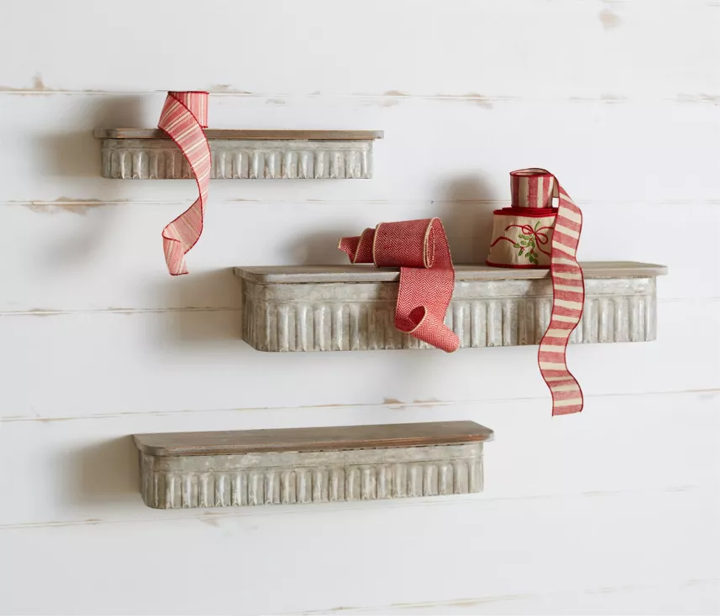 Metal & Wood Wall Shelf, Set of 3