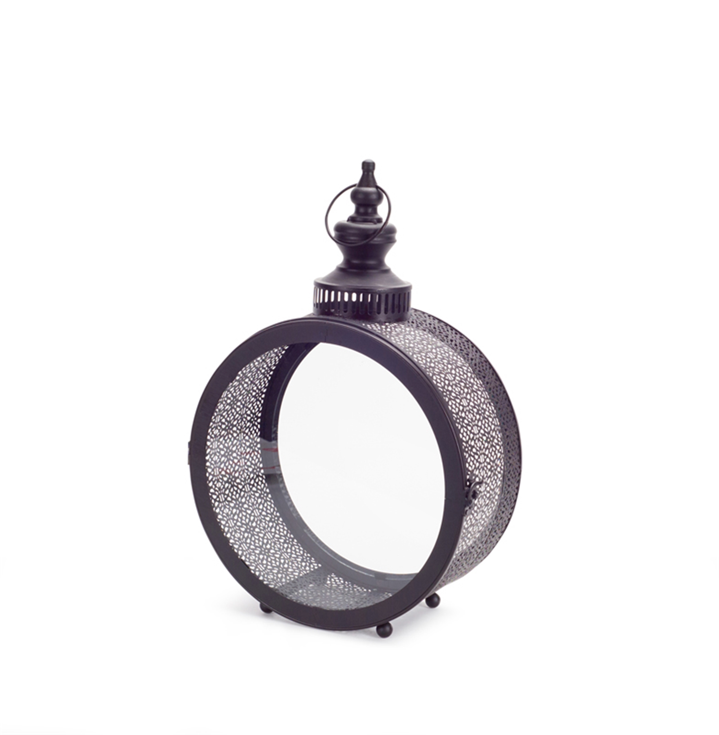 Punched Metal & Glass Lantern, 17.5"H
