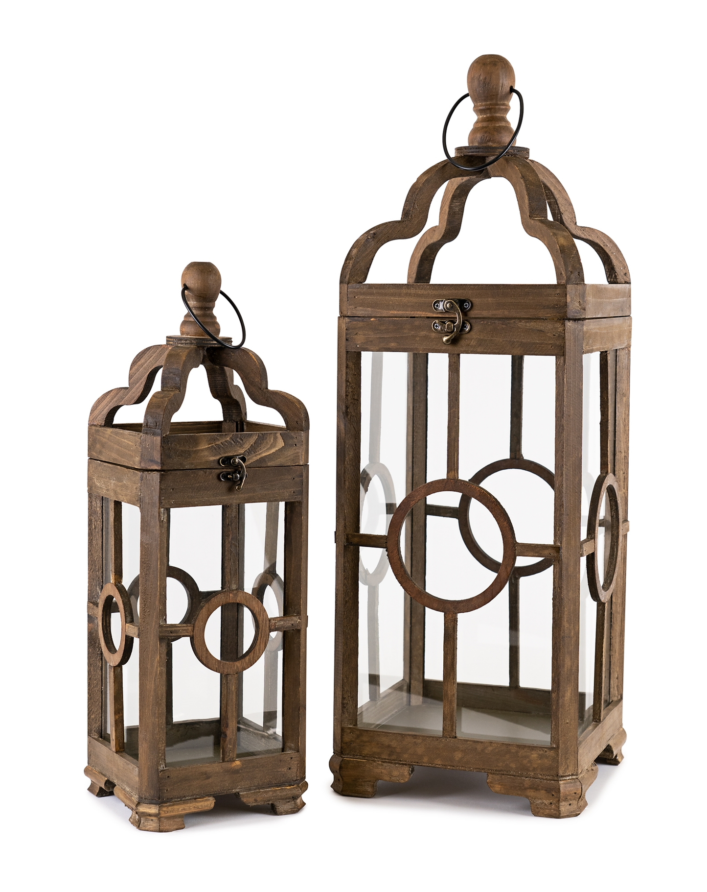Whitewash Wood and Glass Lantern Set of 2 - Melrose