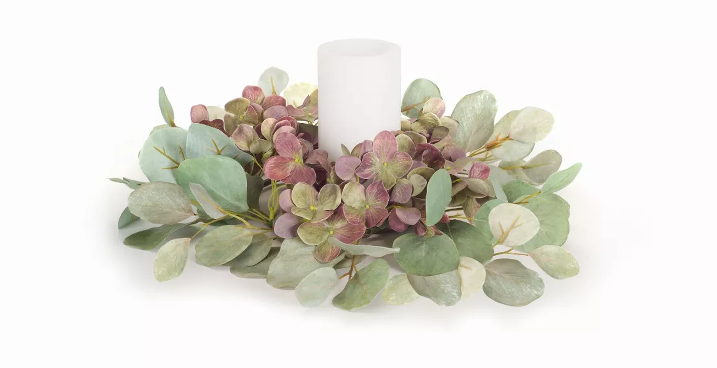 Hydrangea & Eucalyptus Candle Ring, Set of 4 (13.75in)