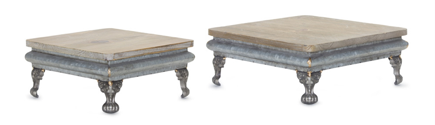 Iron & Wood Pedestal Risers Set of 2