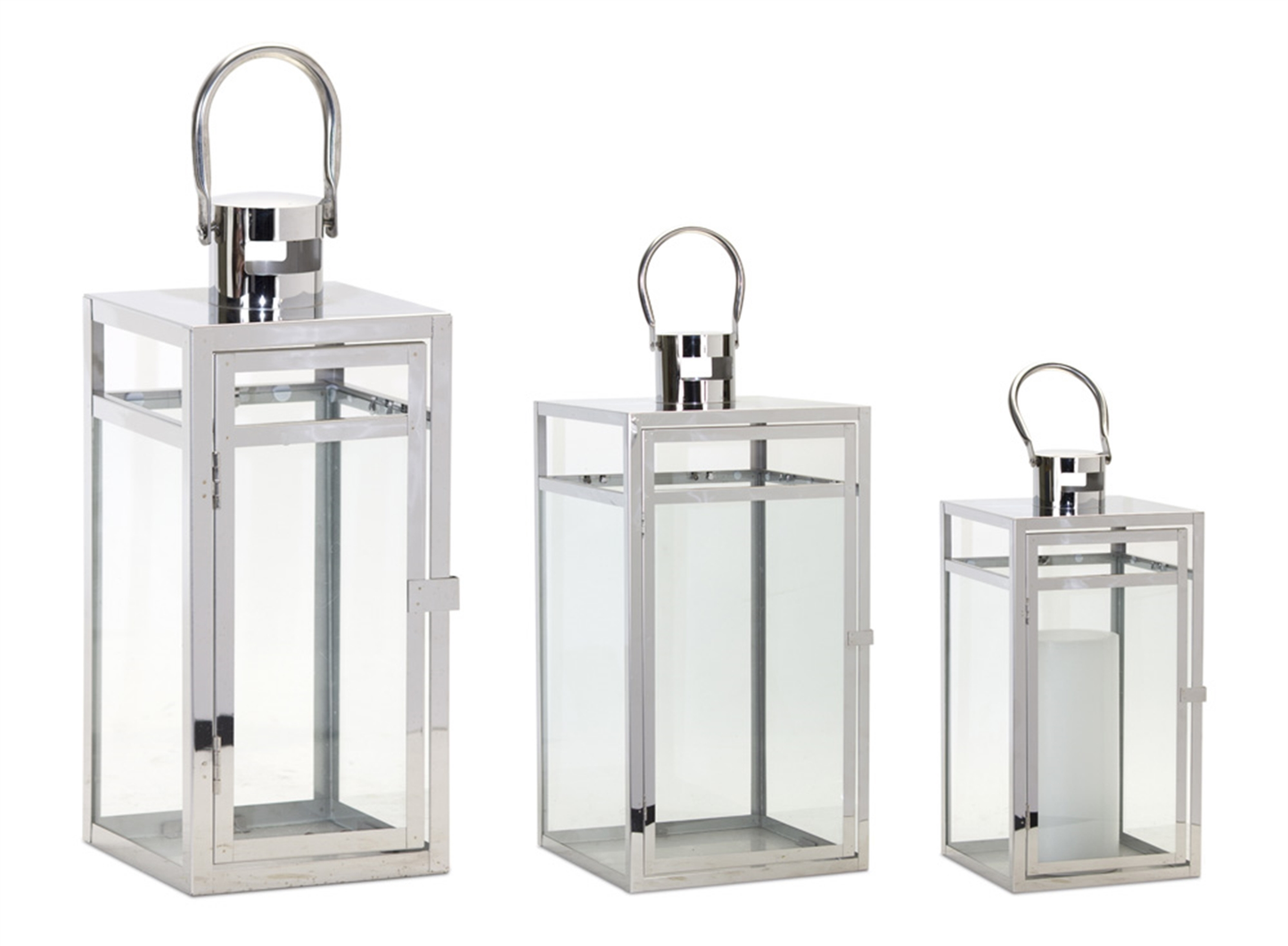 Stainless Steel and Glass Lantern Set of 3 - Melrose