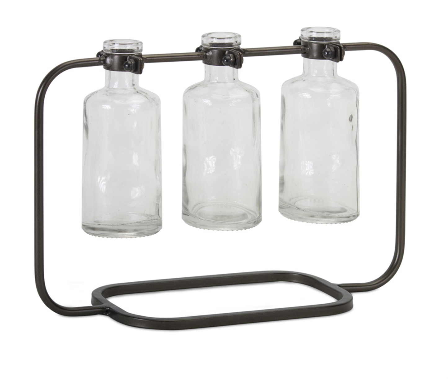 Glass Bottle Vase in Metal Holder Set of 4 - Melrose