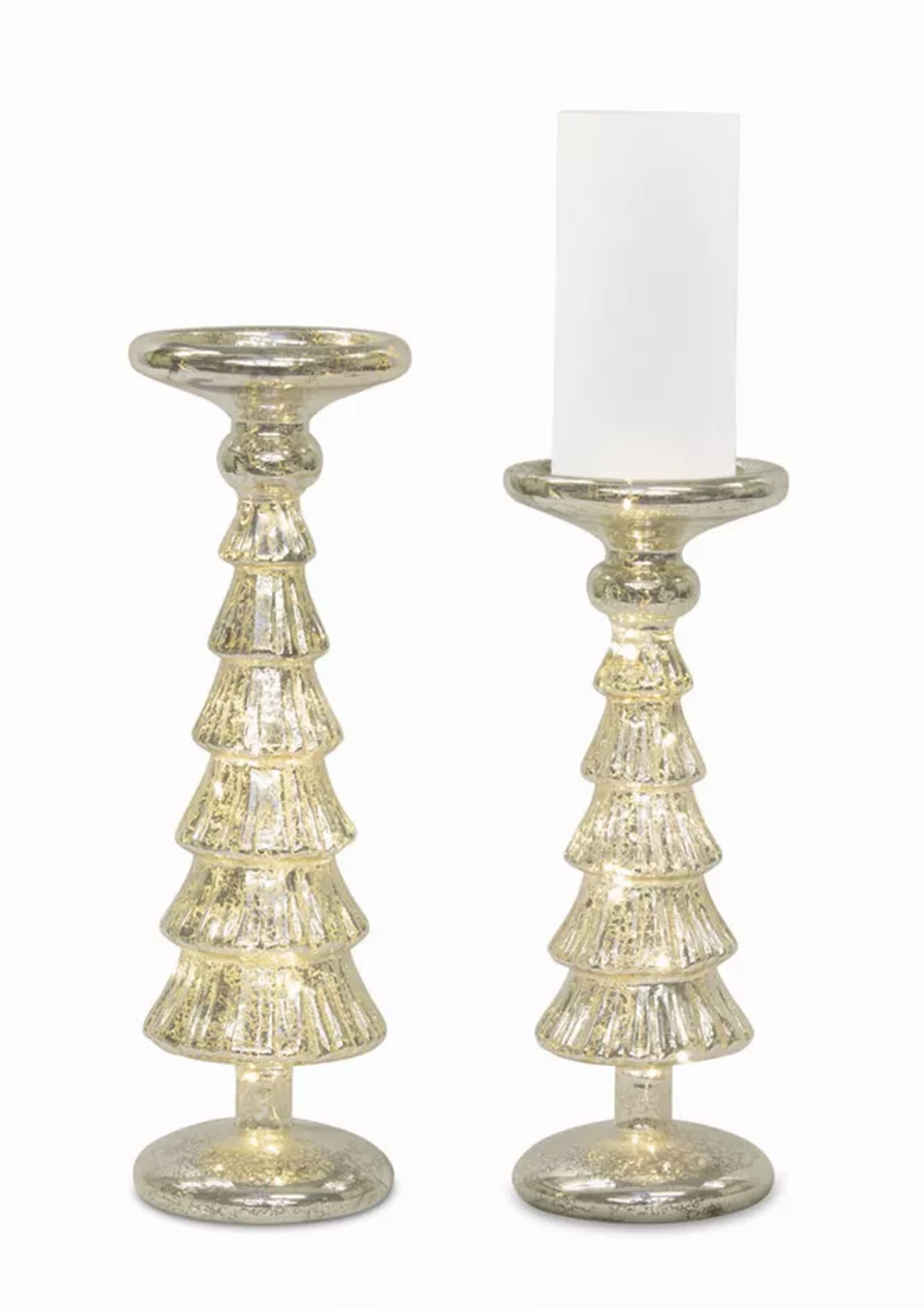 LED Glass Candle Holders with Timer, Set of 2