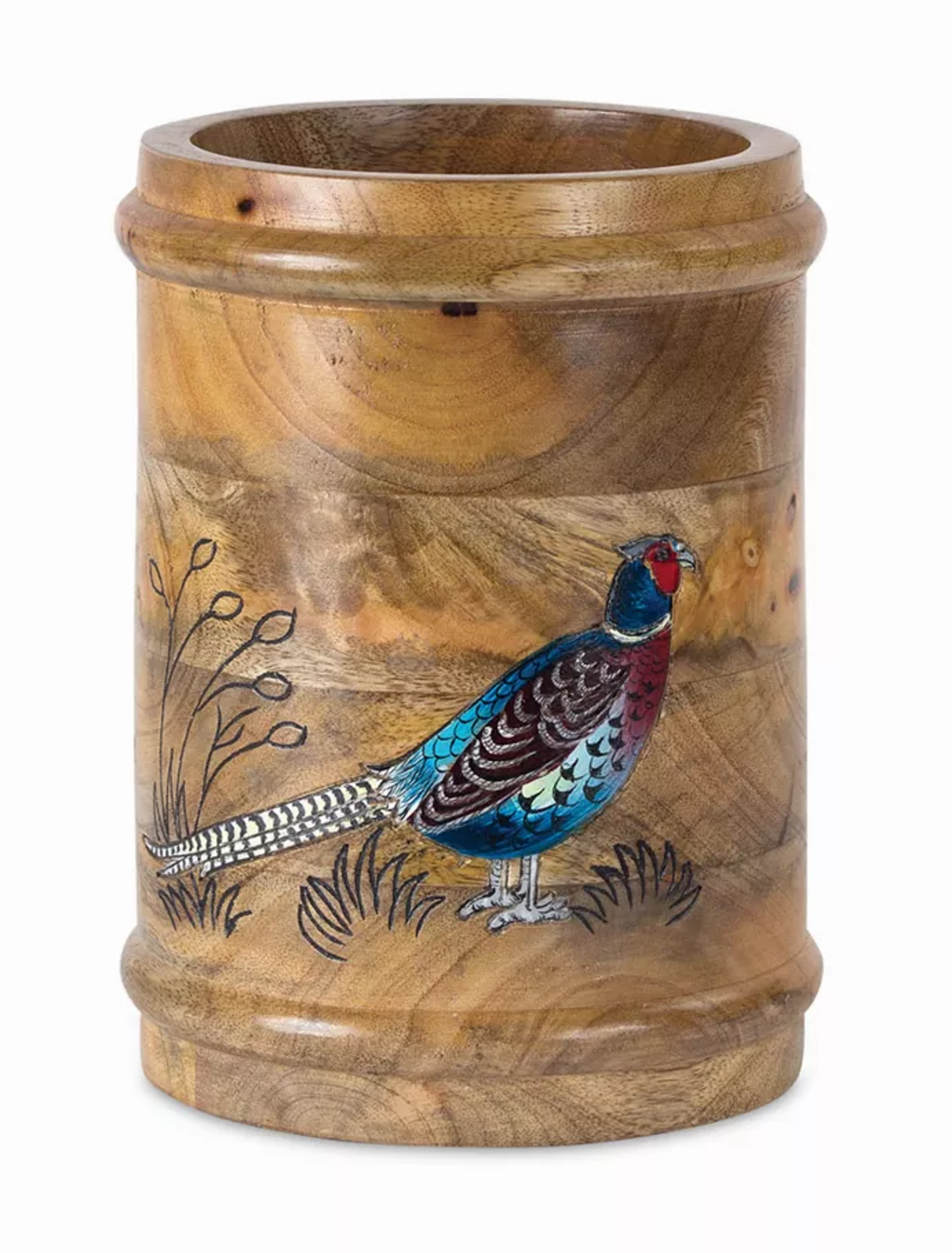 Pheasant Wood Container 9" Hand-Painted