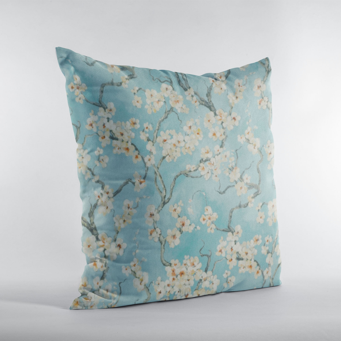 Plutus Azure Cherry Blossom Luxury Throw Pillow