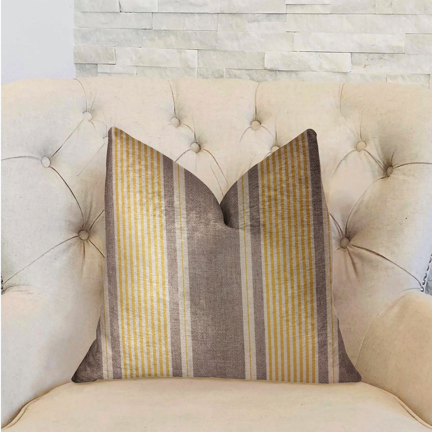 Plutus Graceful Bridge Yellow and Gray Luxury Throw Pillow