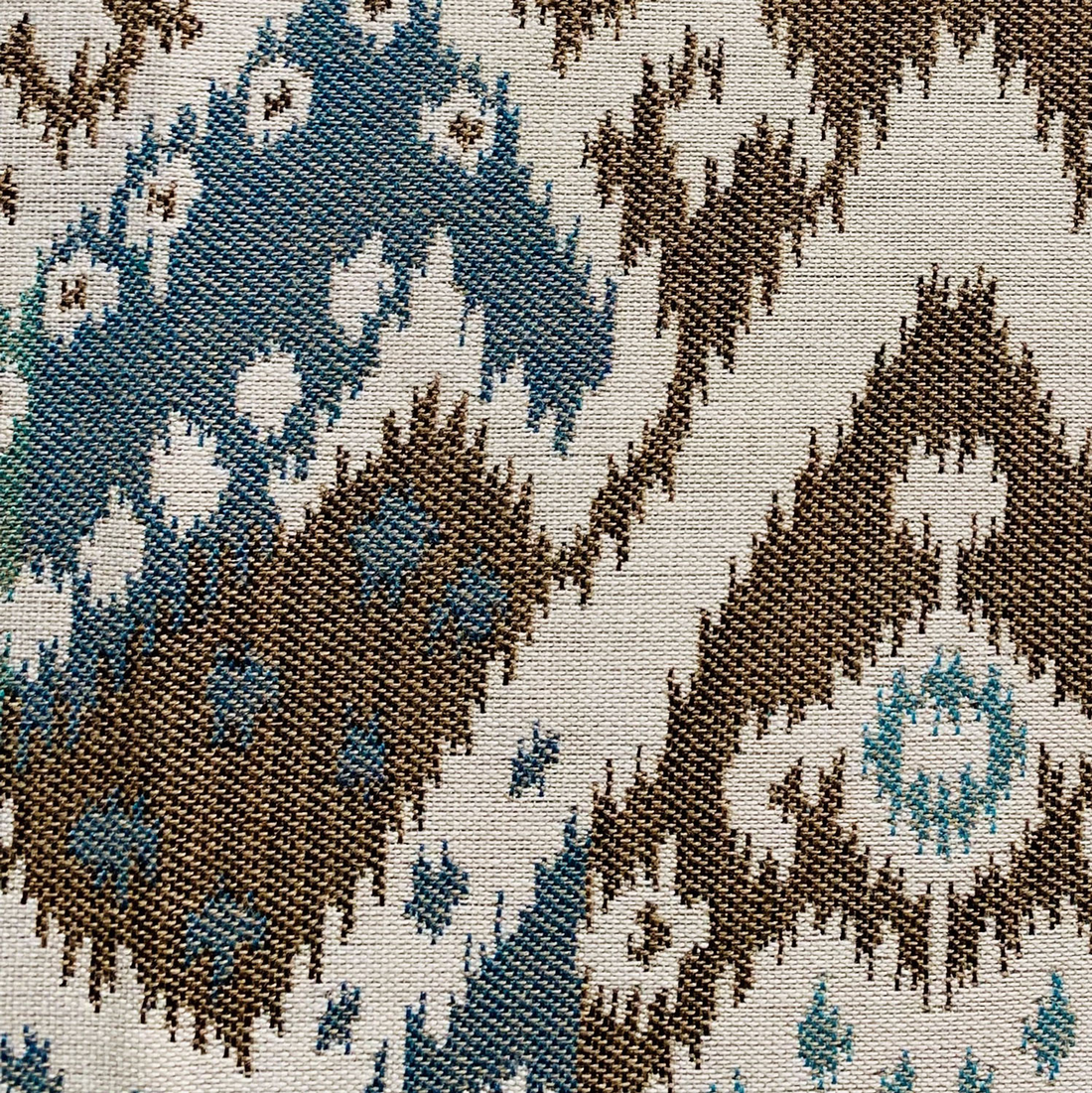 Plutus Shoshone Valley Blue Brown Ikat Luxury Outdoor Throw Pillow