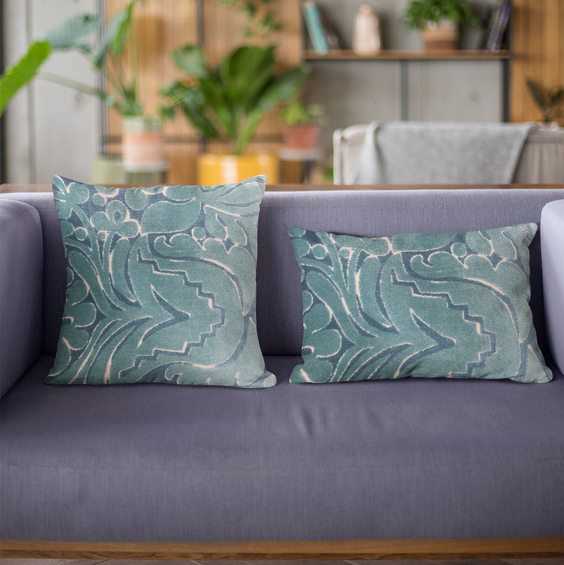 Plutus Blue Velvet Damask Luxury Throw Pillow