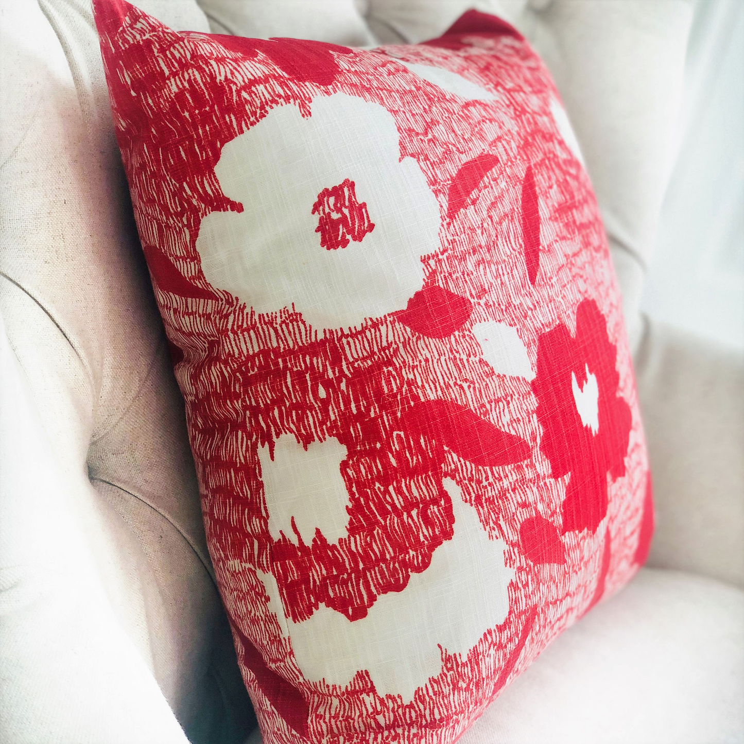 Plutus Hibiscus Red and Beige Luxury Throw Pillow