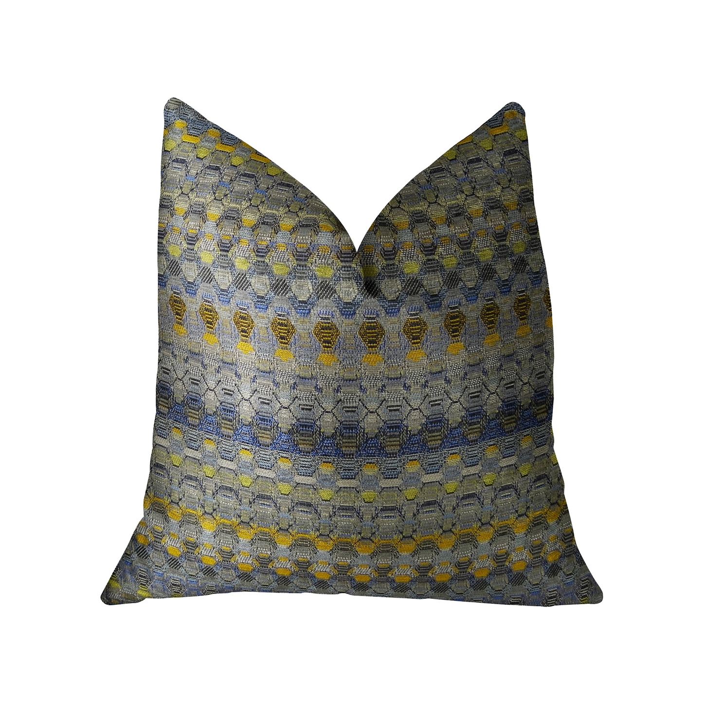 Plutus Blue Wynne Navy and Yellow Handmade Luxury Pillow