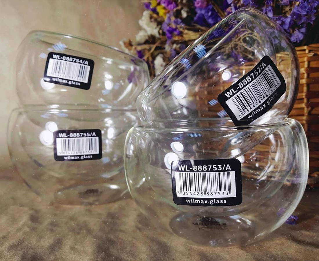 Wilmax Thermo Double-Wall Glass Bowl, 2.7 oz, Set of 6