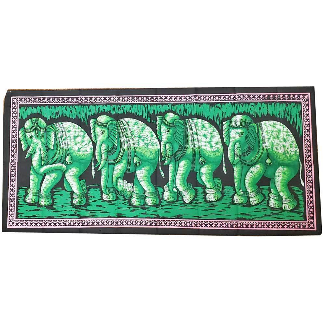 Matriarch Elephant Herd Batik Wall Banner