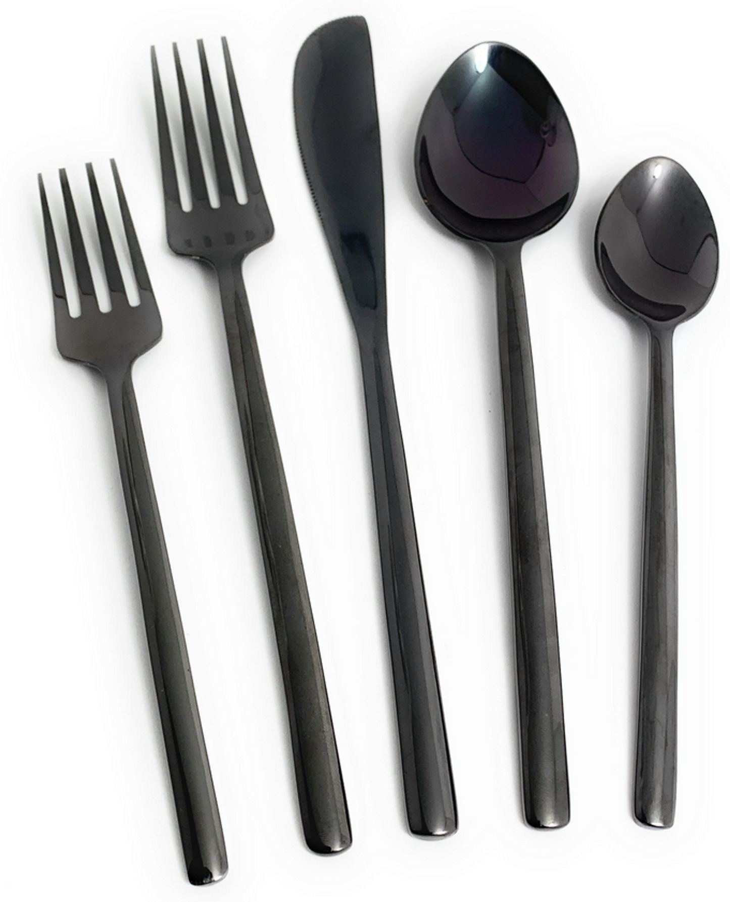 Vibhsa Flatware Set, 5 Pieces, Black Glossy Stainless Steel