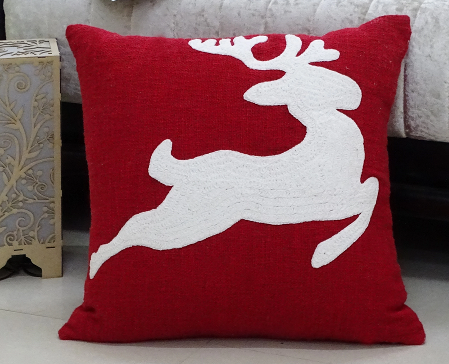 Chicos Home Red Christmas Reindeer Throw Pillow, 20x20