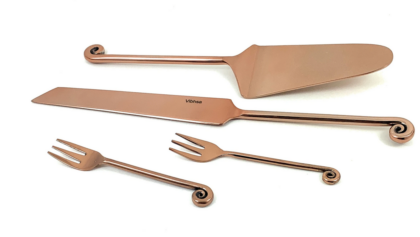 Vibhsa Cake Server, Knife and Fork Set, Service for 6, Treble Note
