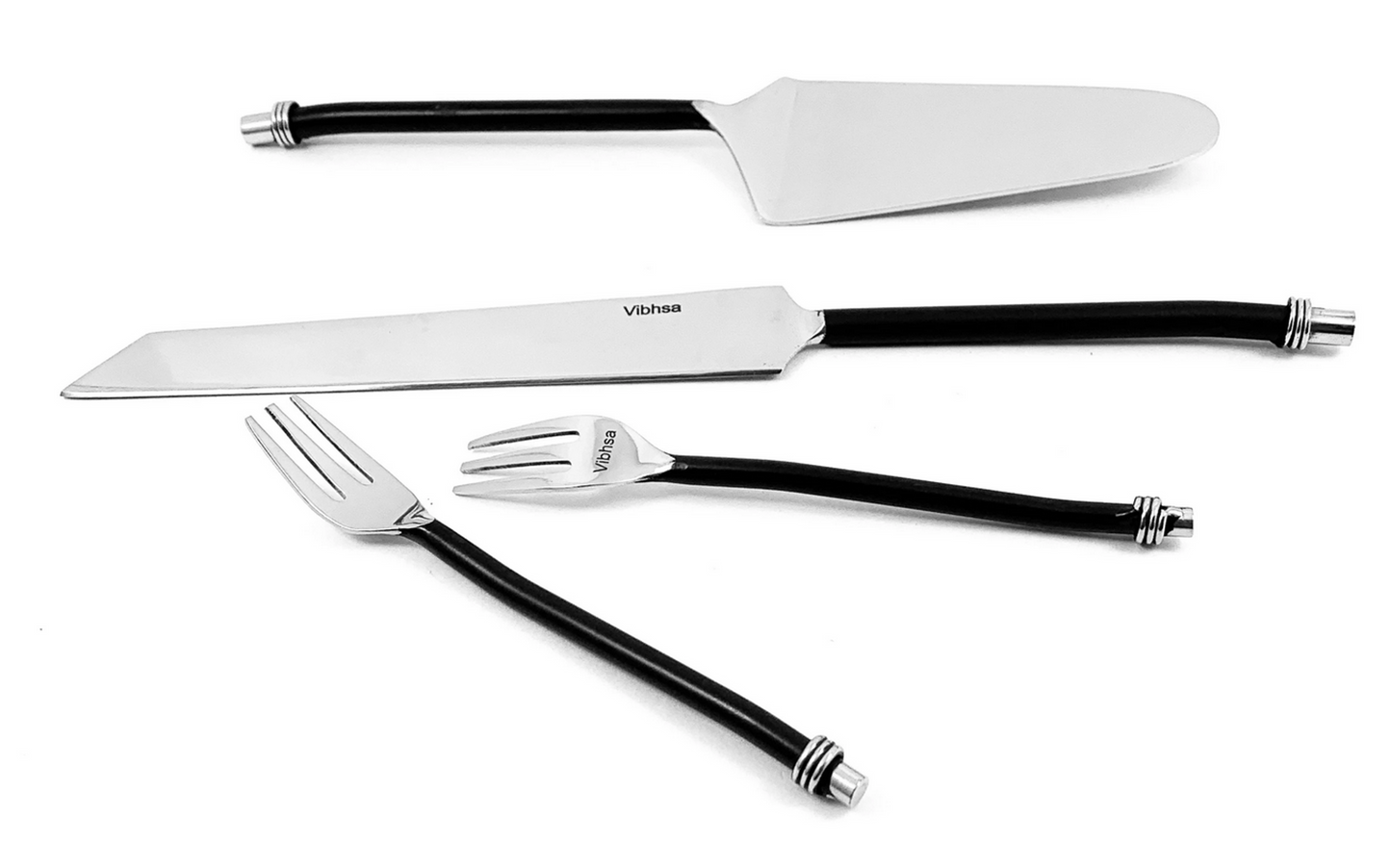Vibhsa Cake Server, Knife and Fork Set, Service for 6, Twisted Handle