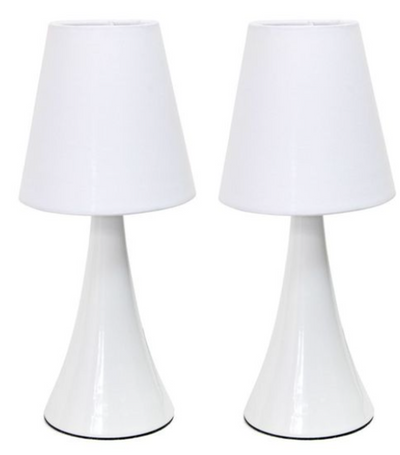 Simple Designs Valencia Mini Touch Table Lamp Set with Fabric Shades (Set of 2) - White/White