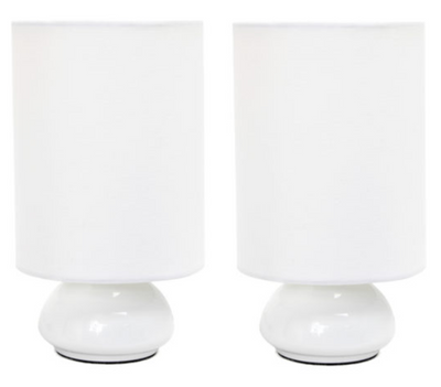 Simple Designs Gemini Mini Touch Table Lamp Set with Fabric Shades (2-Pack)