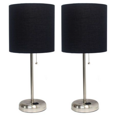 LimeLights Brushed Steel Stick Lamp with Charging Outlet (Set of 2)