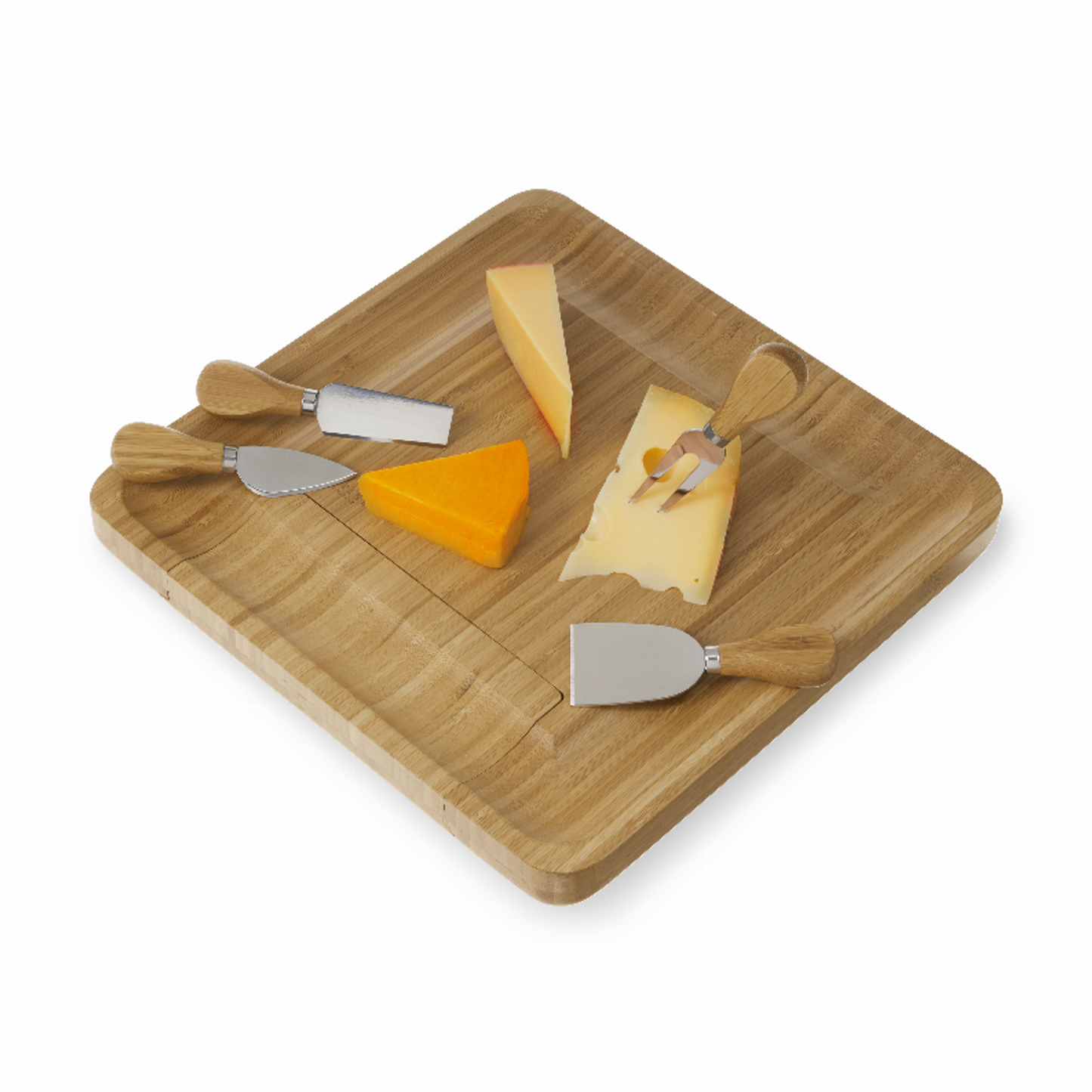 Bamboo Cheese Board and Knife Set by Twine, 4-Piece